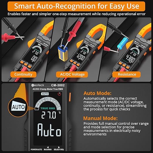 Neoteck Clamp Meter 6000 Counts Clamp Multimeter 800A AC/DC Current Auto Selection Color Screen TRMS Voltage,Capacitance,Continuity,Resistance,NCV,Diode,Frequency for Home,Auto,Industrial,HVAC