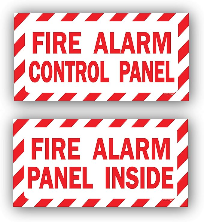 "Fire Alarm Panel Inside" & "Fire Alarm Control Panel" Sign Sticker Decals Indoor/Outdoor UV Protection