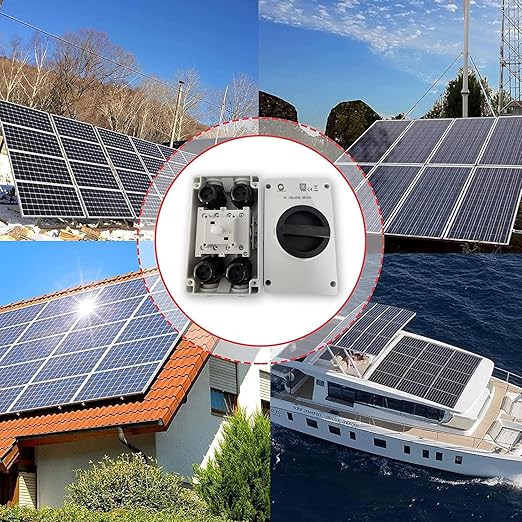 WSISO-63 IP66 Outdoor 1500V 63A 4P Solar PV DC Isolator Disconnector Switch, 4 Wire Glands for 10 AWG Wire, 8 PV Connectors