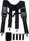 Tool Belt Suspender for Men 4 Point Padded with Attachment Loops, WristBand Pouch Pocket for Construction Worker