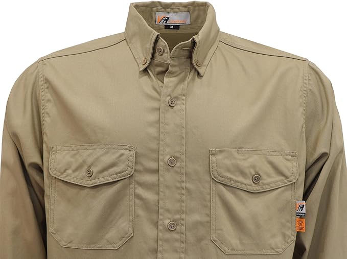 VATRENUS FR Shirts for Men 6.5oz Button Down Flame Resistant 100% Cotton Men's Pre-Washed Fire Retardant Work Shirt