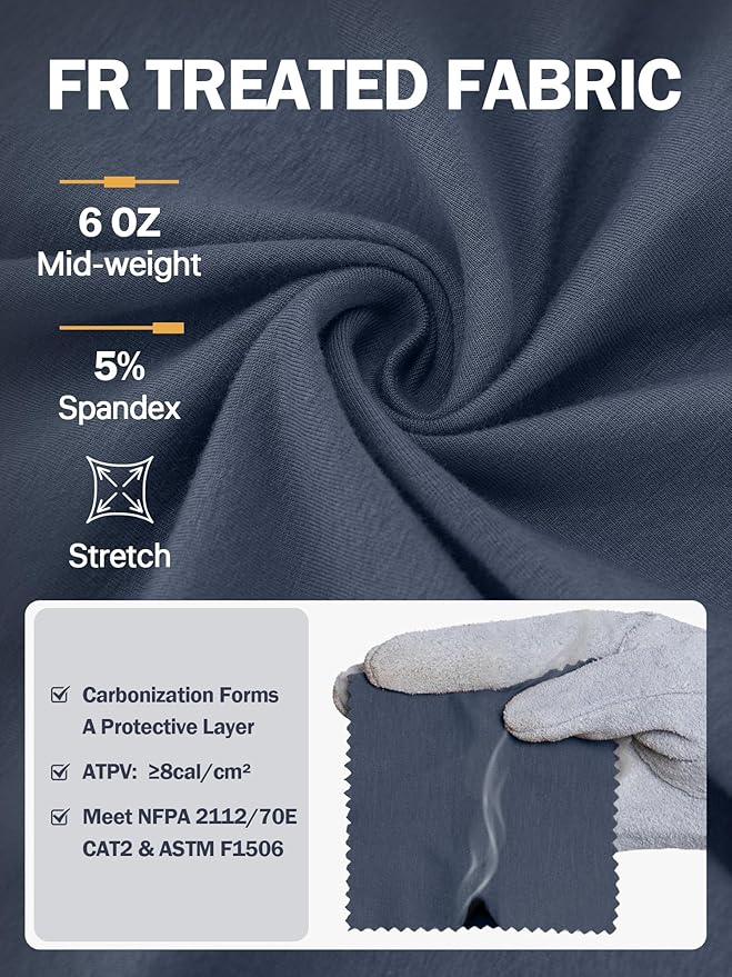 WORKWEYA FR Shirts for Men 6OZ Light Weight Welding Shirts Thumb Hole Stretch Breathable NFPA2112 CAT2 for Summer