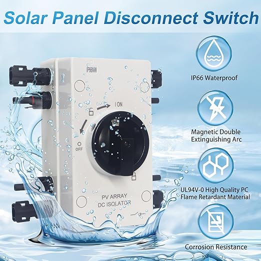 IP66 Waterproof Solar PV DC Quick Disconnect Switch, 1000V 64A Solar Panel Disconnect Switch with Connector for Off/On-Grid Systems, RV & Boats