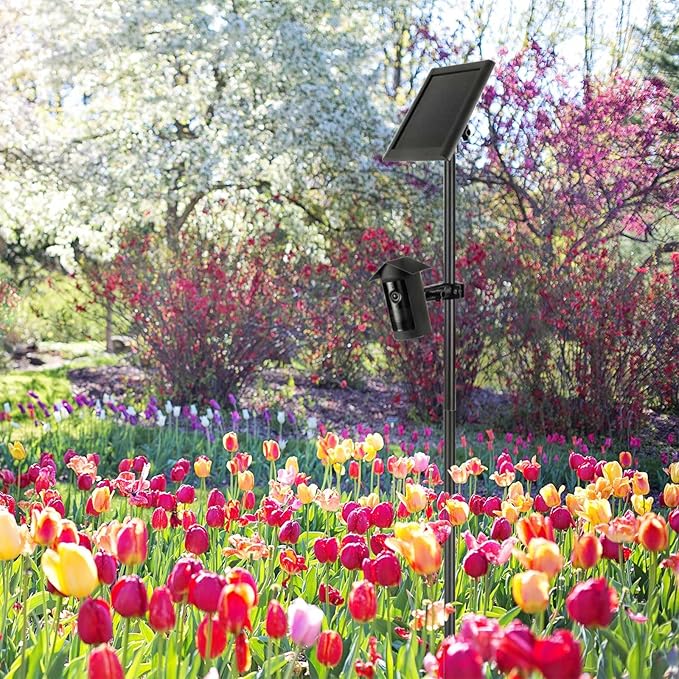 2 in 1 Metal Ground Stake Mount for R-ing Outdoor Cam Plus and Solar Panel, 48 Inch Heigh, with Weatherproof Silicone Cover, 360 Degree Adjustable Camera Mount for Yard