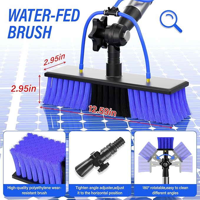 Water Fed Pole Kit,Solar Panel Cleaning Brush and 20Ft Extension Pole,Window Cleaning Pole Kit for High Windows Cleaning,Cleaner Tool with 2 in 1 Window Squeegee and Cobweb Duster
