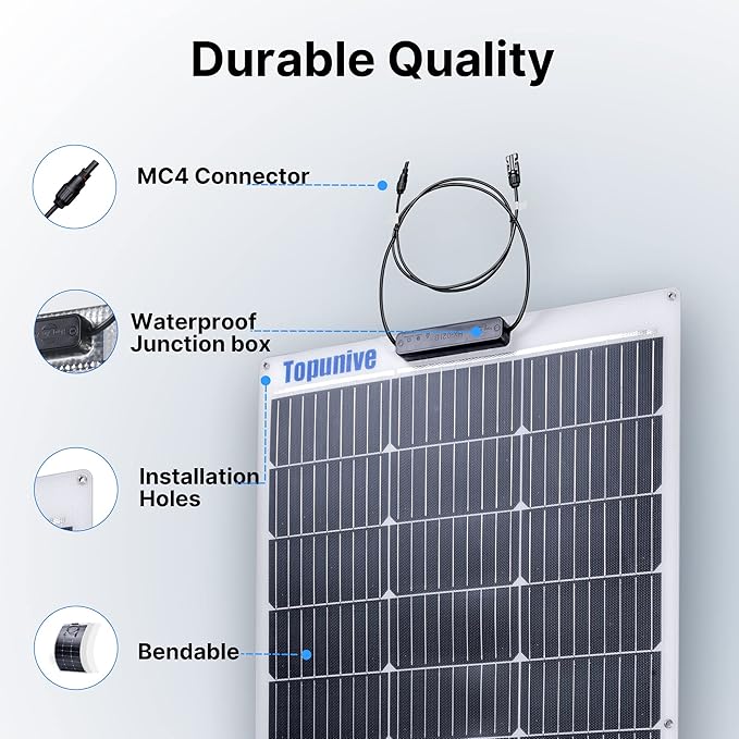 100W 12V Flexible Solar Panel 9BB Monocrystalline Cell 12 Volt Semi-Flexible for Marine RV Trailer Boat Cabin Van Car Uneven Surfaces 12V Battery Charge