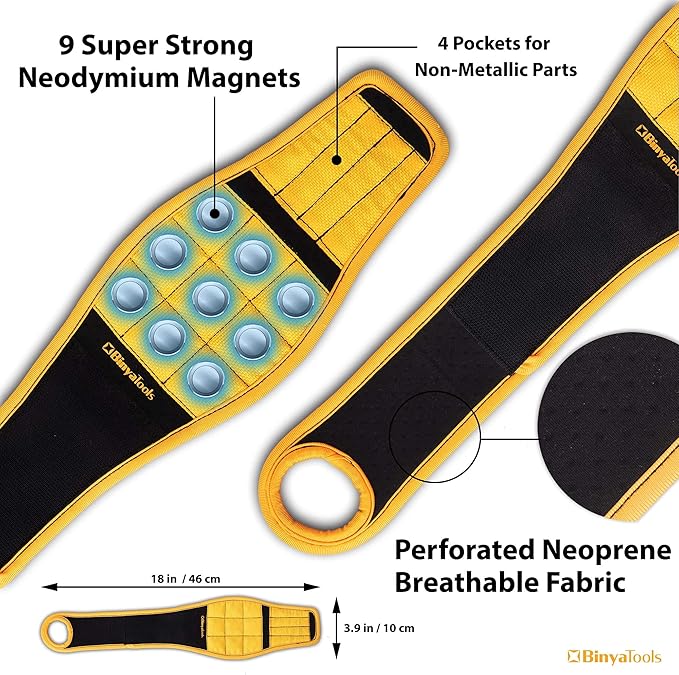 BINYATOOLS Magnetic Wristband for Tools Gift for Him Magnet Screw Holder Wrist Support Keeps Screws Nails, Drill Bits Handy Unique Tool Gadgets Men’s Gadgets Dad Gadgets