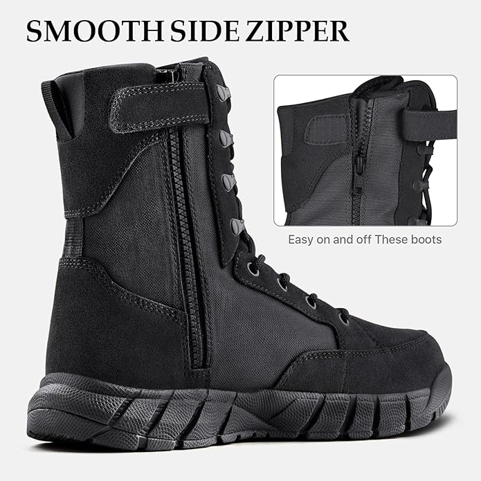 FREE SOLDIER Men's Work Tactical Boots 8 Inches Lightweight Combat Boots Durable Suede Leather Military Boot Desert Boot