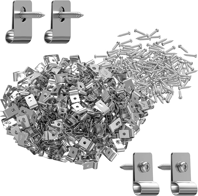 200 Pack Stainless Steel Wire Fence Clips with Screws, Heavy Duty Fence Wire Clamps for 12-16 Gauge Welded Wire, Rust-Resistant Fencing Fasteners for Wood or Metal Posts, Hardware Kit