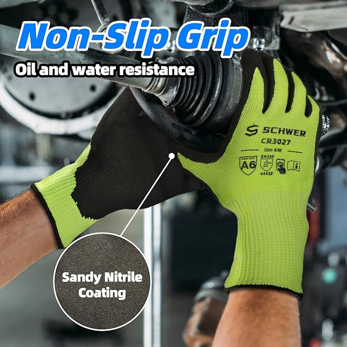 Schwer 12 Pairs Cut Resistant Gloves ANSI A6/A7 (Send Randomly) Cut Proof Work Glove CR3027, Touchscreen Working Gloves Used for Woodworking, Glass Cutting, Warehouse, Construction, Car Repair, M