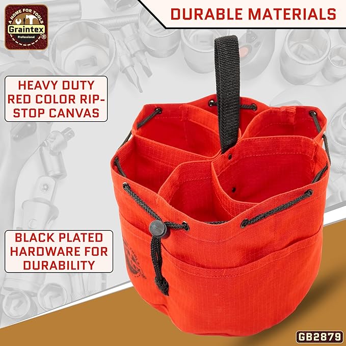 Graintex 18 Pockets Grab Bag Rip-stop Canvas Drawstring Closure, Small Part Organizer Pouch, Small Tools, Screws, Parts, Parachute Tool Bag for Efficient Storage - Red
