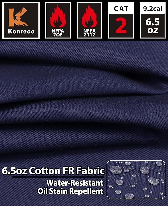 KONRECO FR Shirts for Men 6.5oz Lightweight Work Uniform Flame Resistant Welding Shirt/Water & Stain Repellent
