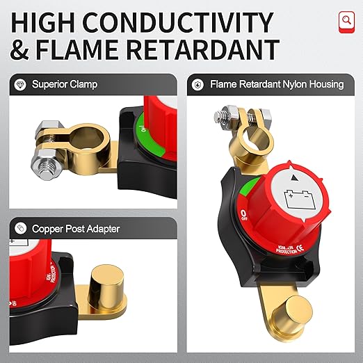Battery Disconnect Switch 275A Top Post Car Battery Cut Off Switch 12-48V On/Off Heavy Duty Disconnect Shut Off Switch for RV Marine Boat