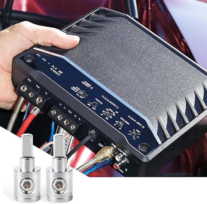 2PCS Heavy-Duty Car Stereo Audio Wire Reducer - 0 Gauge to 4 Gauge for Amp Input, AWG Pin Power & Ground Connection, Fits Most Cars