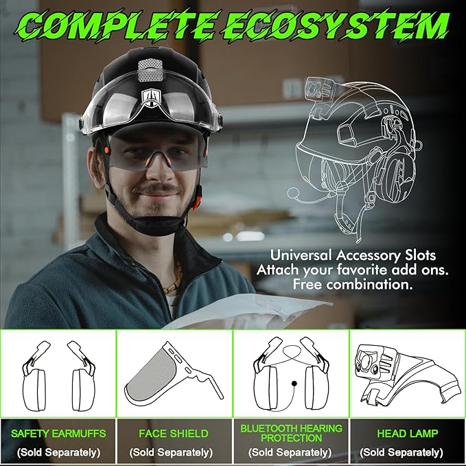 GREEN DEVIL Safety Hard Hat with Tinted & Clear Visor Vented Construction Helmet Cascos de Construccion ABS Work hardhats for Men