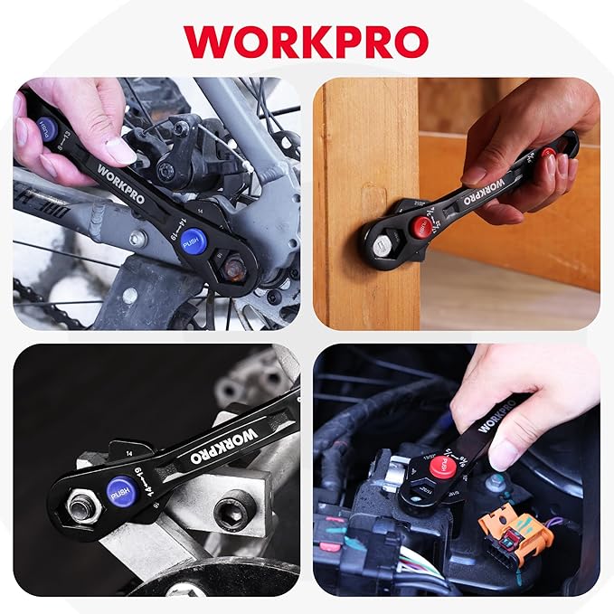 WORKPRO 2-Piece 12-in-1 Universal Adjustable Wrench Set, 8-19mm Metric & 5/16"-3/4" SAE Multi-Size Wrenches with Heat-Treated Cr-Mo Steel, ASME Standard, Multi-Position Head, for Home, Workshop, DIY