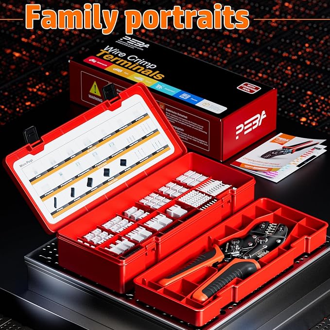 PEBA Crimping Tool and Dupont Connector Kit - 21 Types of 2.54mm Dupont Connectors & Crimp Pins, 2.5 mm JST-XH Contacts and Housings, for DIY Electronics - Suitable for AWG 32-20 Wires
