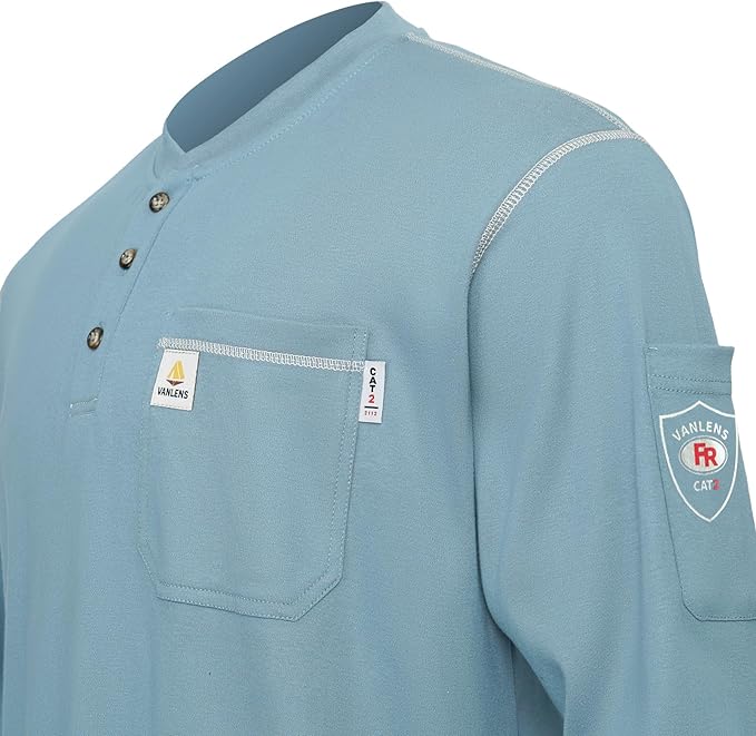 FR Shirts for Men CAT2/HRC2 Flame Resistant Shirts 6.5oz Light Weight Long Sleeve Fire Retardant Shirts