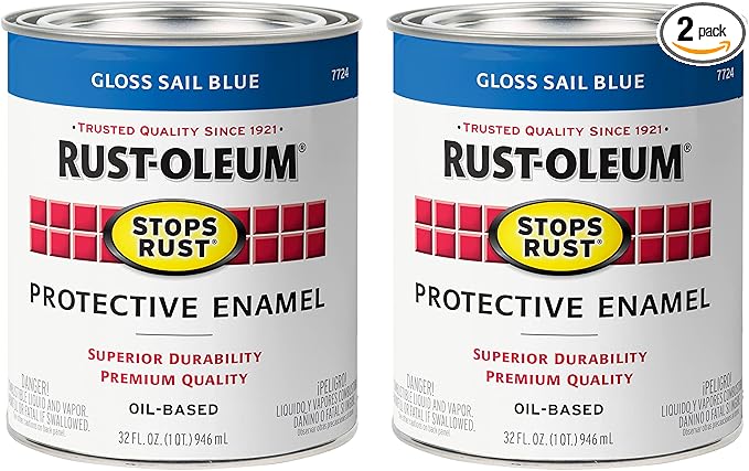 Rust-Oleum 7724502-2PK Stops Rust Brush On Paint, Quart, Gloss Sail Blue, 2 Pack
