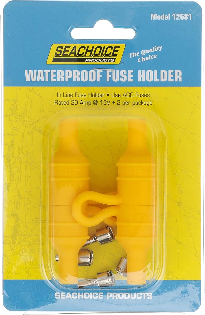 Seachoice in-Line Fuse Holder, Waterproof, 20 Amp Fuse,Yellow/Silver