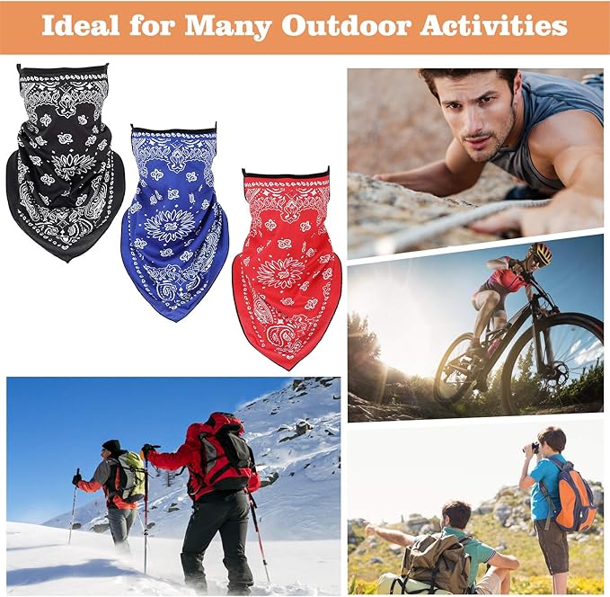 MoKo Scarf Mask Bandana with Ear Loops 3 Pack, Neck Gaiter Balaclava Dust UV Sun Protection Outdoors Face Mask for Women Men