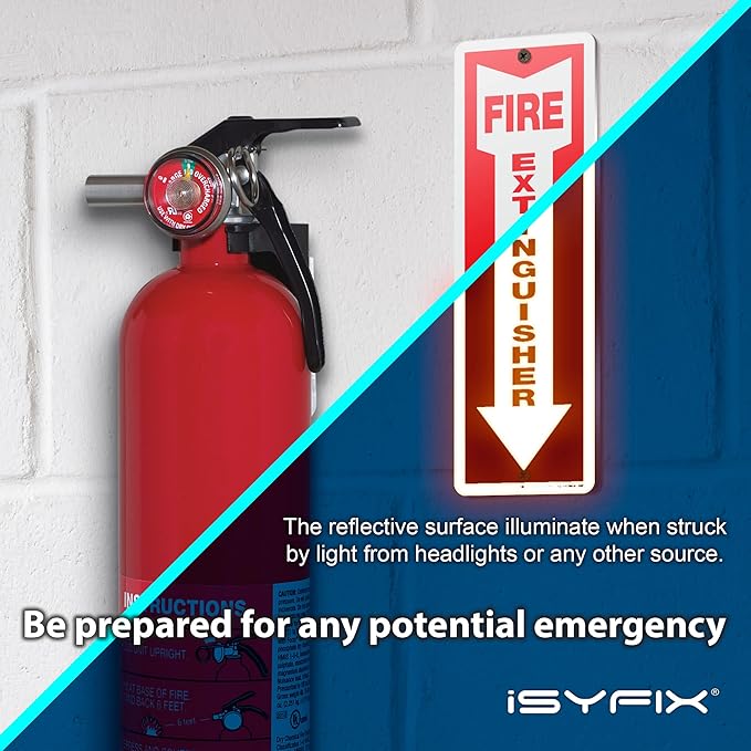 iSYFIX Reflective Fire Extinguisher Aluminum Signs – 10 Pack 4x12 Inch – Laminated for Ultimate UV and Fade Resistance, Indoor and Outdoor, for Business, Schools, Hospitals, Home