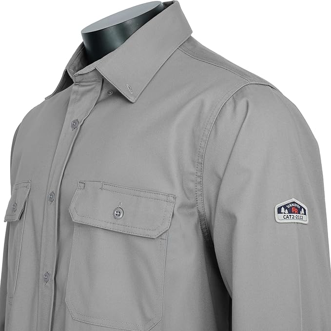 100% Cotton Mens Fr Shirts 7.5oz Flame Resistant Shirts NFPA2112 Men's Fire Retardant Welding Shirts