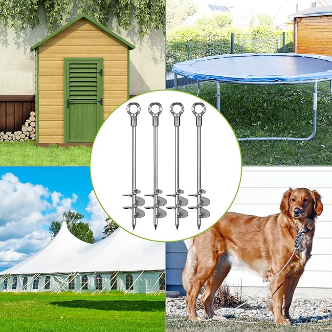 18'' Ground Anchors Screw in Heavy Duty 12mm Solid Steel, 3" Spiral Blade with Smooth Edges, Fully Welded Design for Mobile Home, Shed, Trampoline, Swing Set, Carport, Earth, Tent, 2Pack