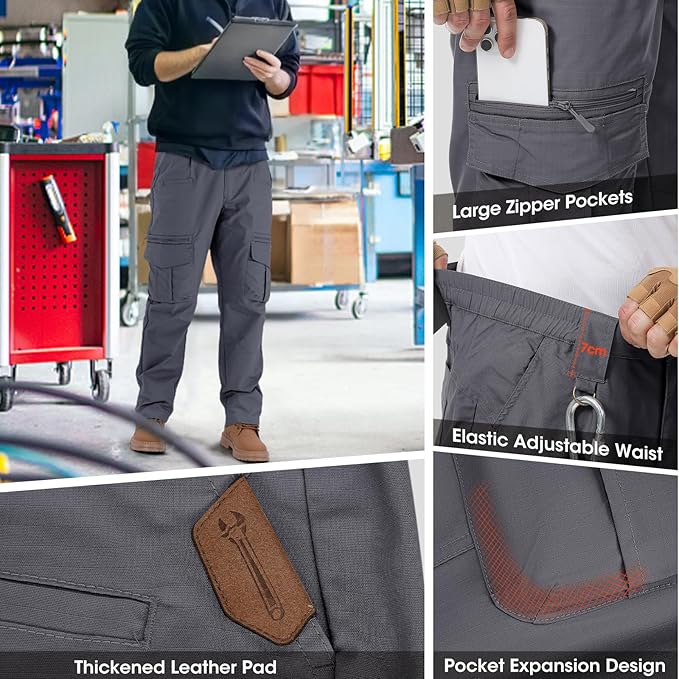 IGOLUMON Men's Ripstop Tactical Pants Breathable Stretch Cargo Pants Outdoor Lightweight EDC Work Hiking Pants Zipper Pockets
