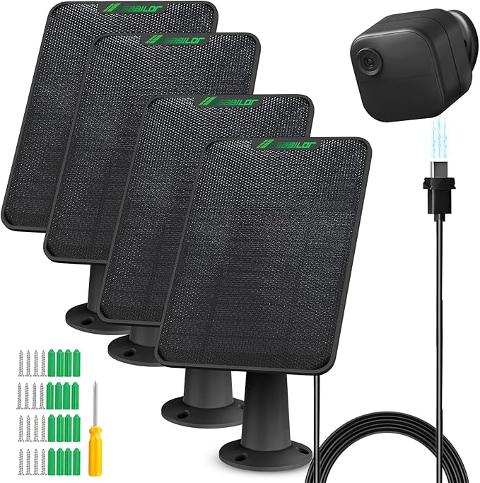 4 Pack 6W Solar Panel for Blink Outdoor 4（4th Gen Camera Solar Panel Charger Compatible with Blink Camera Solar Panel with Battery, Secure Wall Mount, 13.12ft Cable, IP65 Weatherproof, 360° Bracket