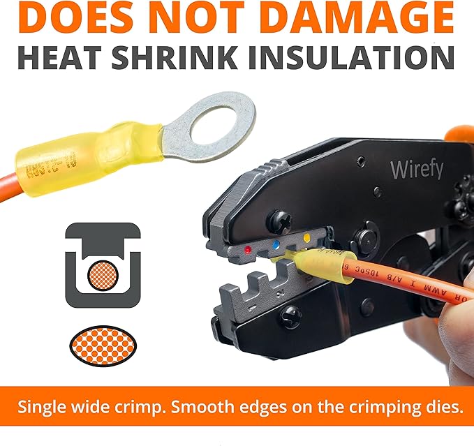 Wirefy Wire Crimping Tool for Heat Shrink 22-10 AWG | Ratcheting Wire Crimper Tool | Terminal Crimp Connectors Pliers | Connectors Crimp for Electrical Robust Terminal Connections