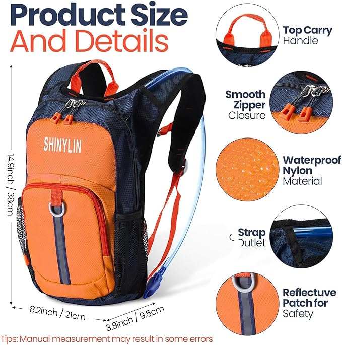 Kids Hydration Backpack with 1.5L Water Bladder Hiking Backpack Lightweight for Boys or Girls Children Biking Climbing Running Cycling