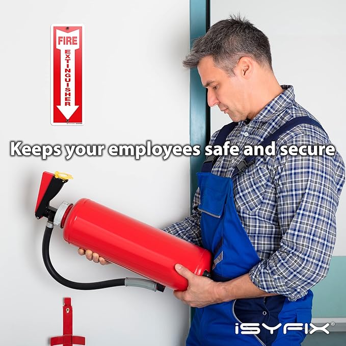iSYFIX Fire Extinguisher Aluminum Signs – 10 Pack 4x12 Inch – Laminated for Ultimate UV and Fade Resistance, Indoor and Outdoor, for Business, Schools, Hospitals, Home