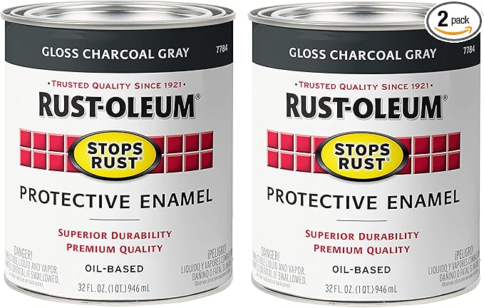 Rust-Oleum 7784502-2PK Stops Rust Brush On Paint, Quart, Gloss Charcoal Gray, (Pack of 2)