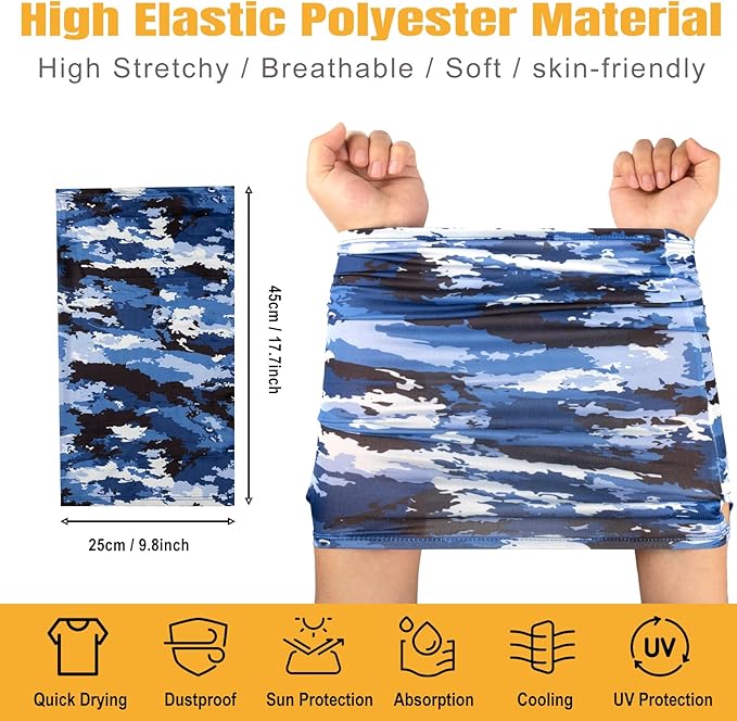 HONGTEYA 6 Pack Summer Neck Gaiter, UV Protection Cooling Face Mask, Breathable Bandana Head Scarf for Men Women
