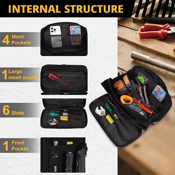 Tactical Tool Bag for Men,Wide Mouth Tool Pouch with Water-Resistant, Multi-purpose Range Bags with Zipper Handle,Heavy Duty Small Tool box organizer for Repairman, Carpenters, Handyman