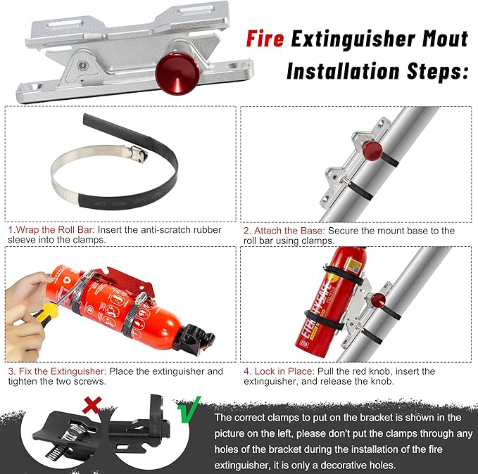 Quick Release Fire Extinguisher Mount - Aluminum Adjustable UTV Roll Bar Fire Extinguisher Holder Mounting Bracket Compatible with Jeep Wrangler TJ JK JL JKU Polaris RZR Ranger Cam-Am X3, Silver