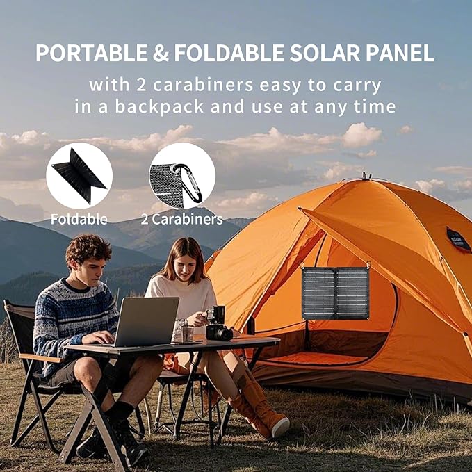 Foldable Solar Panel, 10W Portable Solar Charger with Dual USB Outputs 25% High Conversion Efficiency Solar Panels, Solar Controller for Portable Power Station, Power Bank, Phone, Laptop, Camping