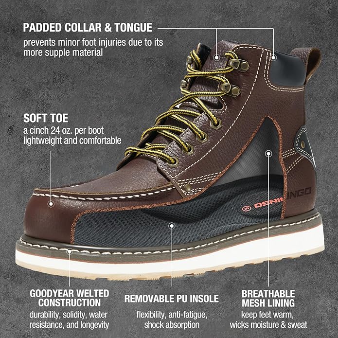 HISEA NINGO Work Boots for Men Steel/Soft Toe Boots,6” Water Resistant Slip Resistant Industrial & Construction Work Shoes, Composite Toe Working Boot