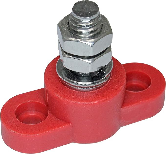 Positive Insulated Battery Power Junction Post Block 3/8 Lug X 16 Thread (Red & Black Set) Stainless Steel Stud