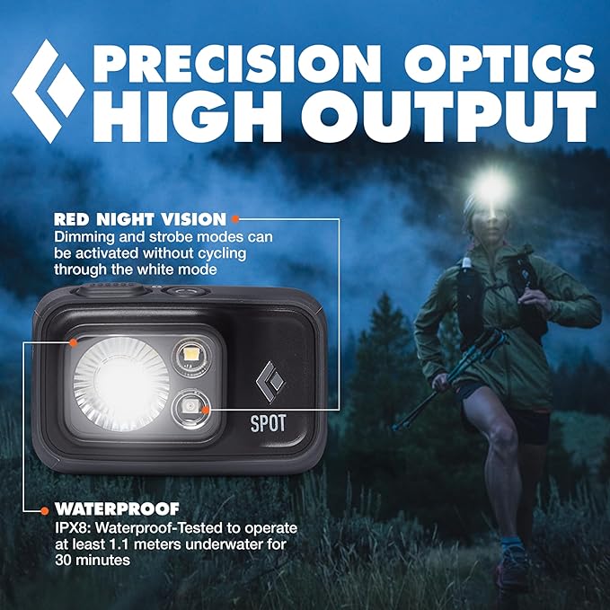 BLACK DIAMOND Spot 400 Headlamp | 400 Lumens Brightness, Dimmable | Waterproof & Durable | 3X AAA Battery Operated (Included) | Black