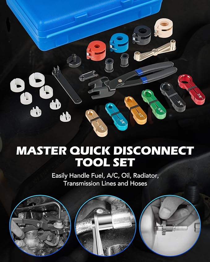 Orion Motor Tech Fuel Line Disconnect & Hose Clamp Pliers Tool Set, 35pc Master Disconnect Tool Kit with Fuel A/C Disconnect Pliers, Auto Long Reach Hose Clamp Remover Kit with Clic R Type Swivel Jaw