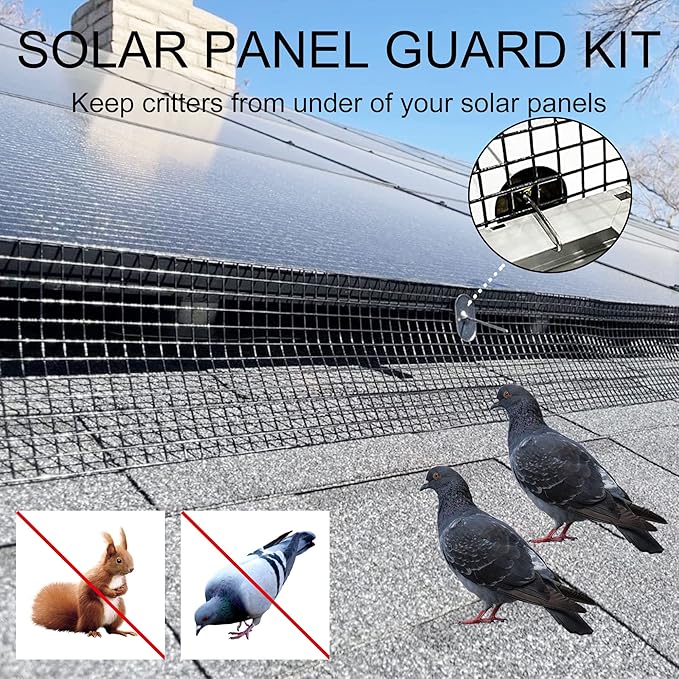 Solar Panel Guard, 4in X 100ft PVC Coated Critter Guard Roll Kit for Solar Panel Wire Screen, Black Pigeon Deterrent Solar Panel Mesh (No Clips Included)
