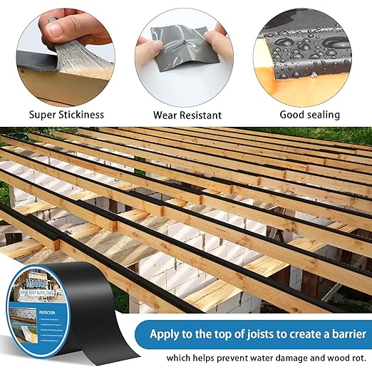 Deck Joist Tape 4"×50,4 Pack Weather-Resistant Butyl Joists Tape Waterproof Flashing Tape, Self-Adhesive Joist Tape Decking for Wood Decks Joist Beams Roof
