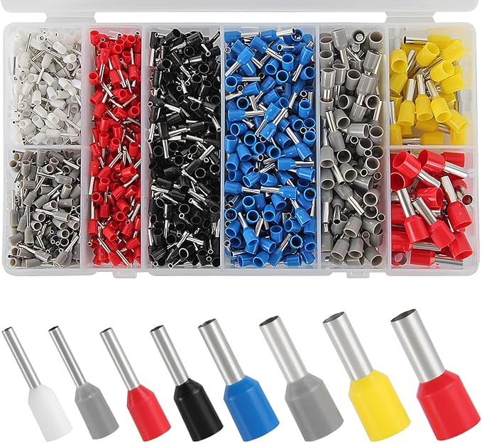 Ferrule Crimping Tool Kit, Crimper Plier with 1250PCS Wire Ferrules Kit Wire End Terminals, Self-adjustable Ratchet Tool Set for AWG 23-7 Cable connectors, 0.25-10mm² (HSC8 6-4A + 1250)