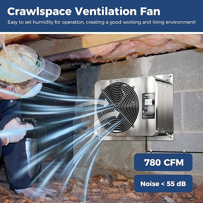 ALORAIR 780 CFM Crawl Space Ventilator Fan with Digital control, IP55 Rated Stainless Steel Exhaust Fan with Temperature Humidity Controller, Timing Cycle, Speed Control for Basement, Garage, Attic