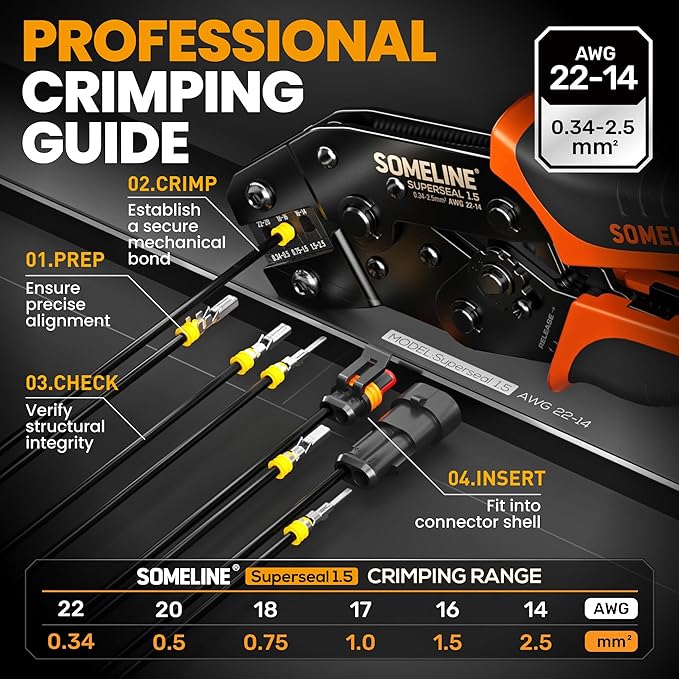 SOMELINE Crimping Tool Kit, Waterproof Automotive Electrical Connectors (1/2/3/4/5/6 Pin), 22–14 AWG Ratchet Crimper & Terminal Removal Tools for Car/Motorcycle/Boat