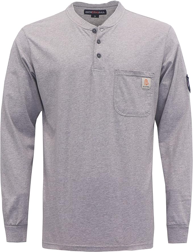 BOCOMAL FR Shirts Flame Resistant Shirt 5.5oz 100% Cotton Light Weight CAT2 Fire Retardant Henley Shirts
