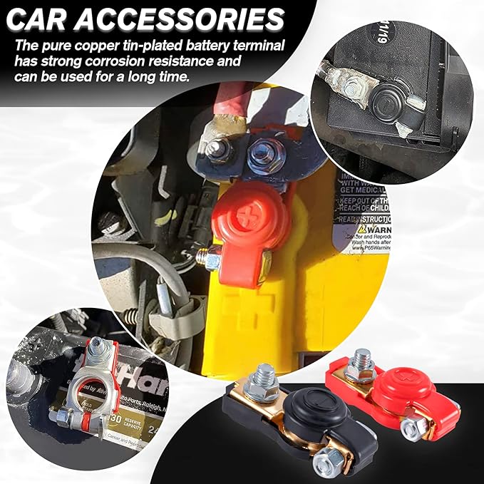 SINGARO Car Battery Terminal Connector Classification Kit, Pure Copper Negative and Positive Battery Cable Ends with Plastic Cover, Applicable to Automobile, Truck and RV Accessories