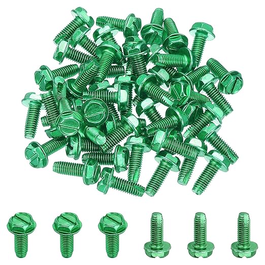 PATIKIL 10-32 x 1/2 Inch Self Tapping Ground Screws, 100 Pack Green Grounding Hex Flanged Head for Electrical Junction Boxes, Metal Outlet and Switch Boxes